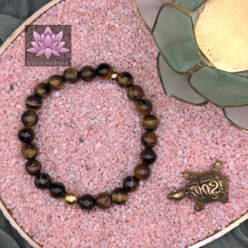 Tigerauge Mala Armband mit vergoldeter Silberperle | 8mm