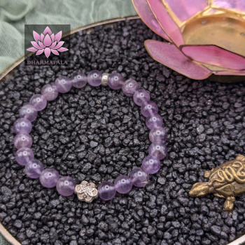 Amethyst Mala Armband mit Unendlichem Knoten aus 925er Sterling Silber