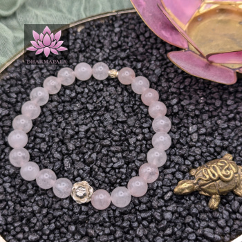 Rosenquarz Mala Armband mit Lotusblüte aus 925er Sterling Silber