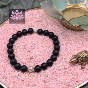 Matter Onyx mit Mantra-Perle aus 925er Sterling Silber