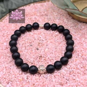 Matter Onyx mit Mantra-Perle aus 925er Sterling Silber